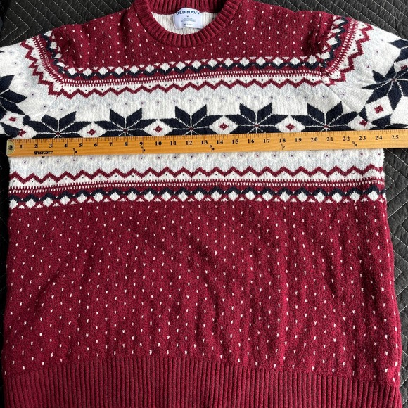 Old Navy Sweater Mens Extra Large XL Red Christmas Poinsetta Long Sleeve Knit - Picture 8 of 9